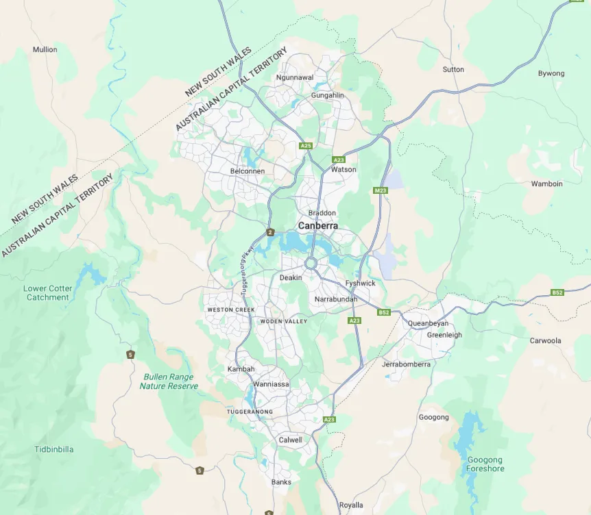 Map of Canberra and the ACT
