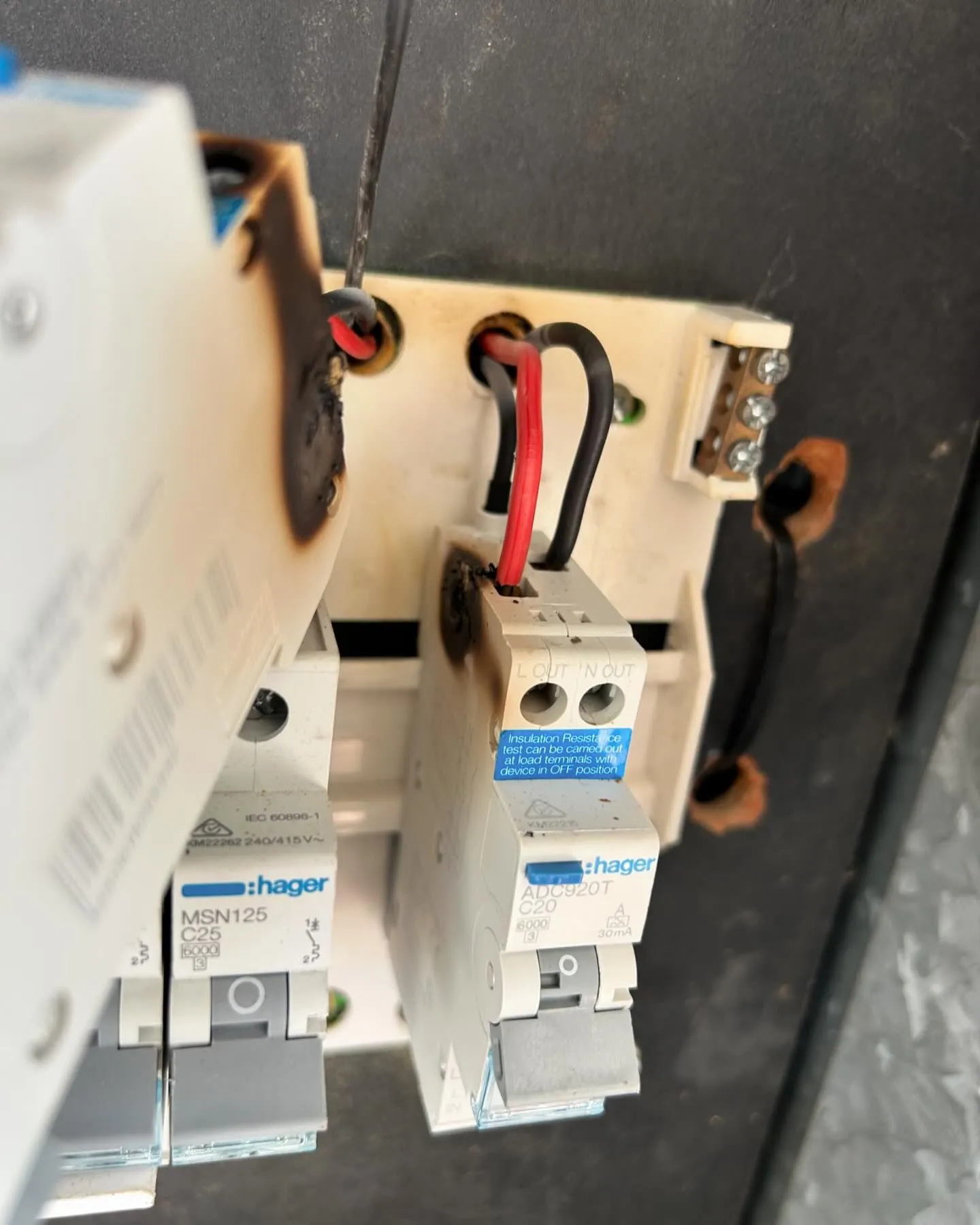 Burnt and failed circuit breakers removed from a switchboard