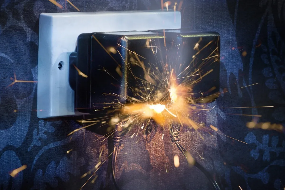 Sparks flying from a faulty power point