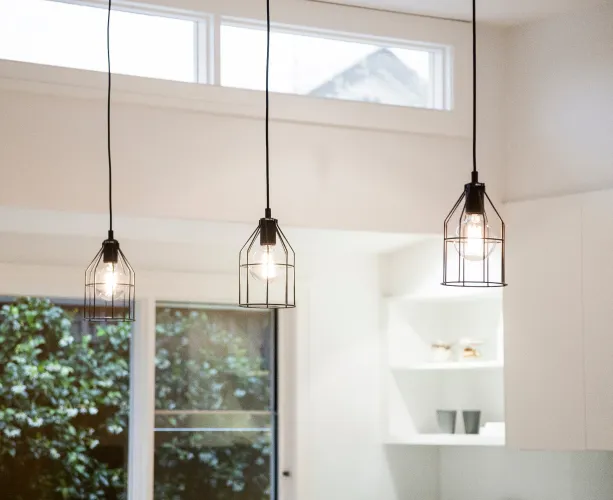 Pendant lights hanging in a bright room